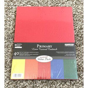 Primary Linen Textured Cardstock 40 Sheets 5 Colors 8.5"x11" Arts Crafts SEALED